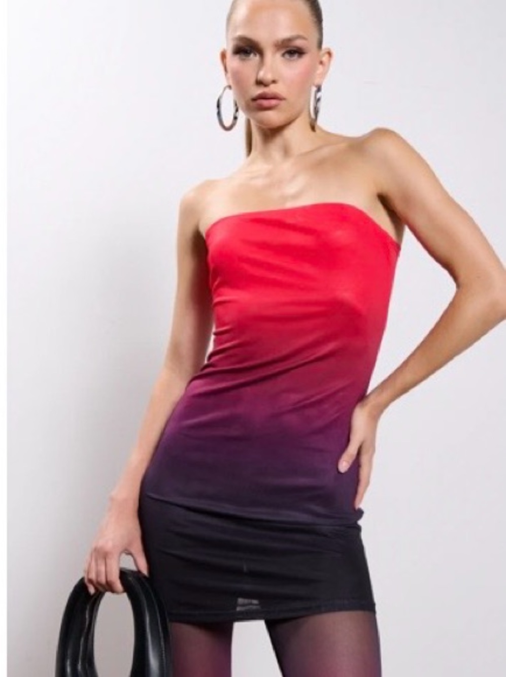 AKIRA Strapless Ombre Red to Black Bodycon Dress